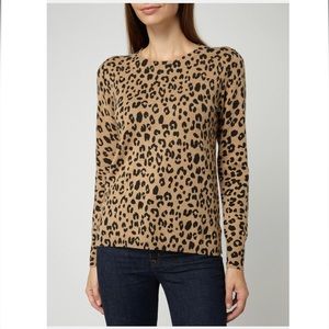 J. Crew Crewneck Cashmere Pullover Sweater in Tan Leopard, Size XS